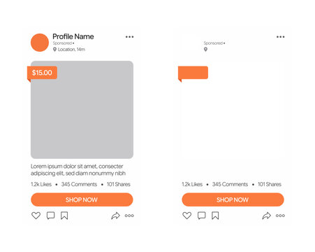 Sponsored social media product post mockup template with shop now button and price tag
