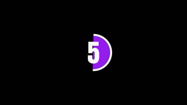 Digital countdown timer with purple circular loading bar progress indicator isolated on black background motion graphic