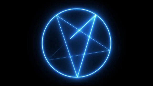 Glowing Neon Pentagram idea. Mystical Occult Star Sign for Esoteric and Fantasy Design. A star inside an ellipse animation 