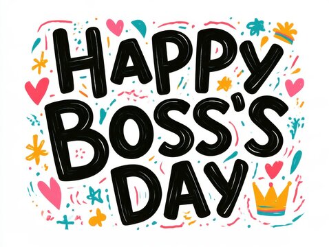 Happy Boss Day Greeting Card Design With Colorful Celebration Elements