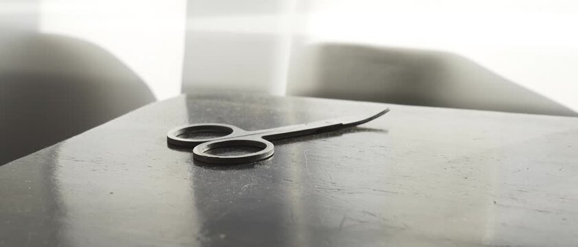 Small Nail and Cuticle Scissors Resting on the Edge of a Table
