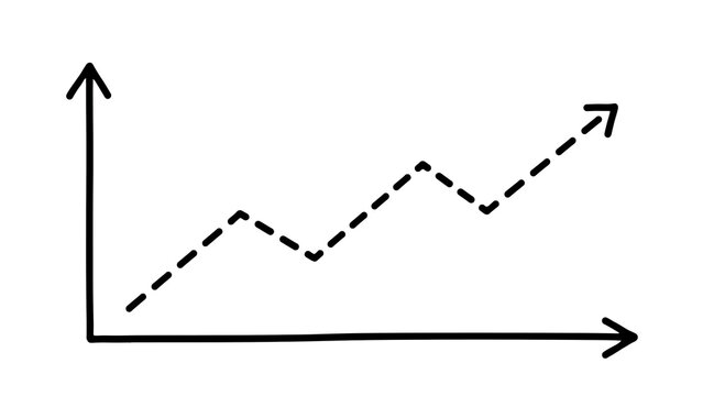 Hand drawn ascending business growth graph sketch with line chart