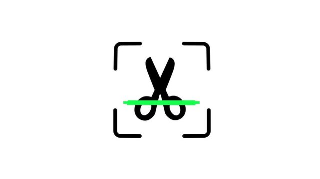 Animated Scanning Line Scanning Scissors Cutting Tool Icon Loop Green Laser Scanner Motion Graphic Stationery Object Recognition UI Target Loop