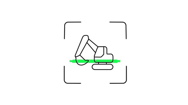 Animated Scanning Line Scanning Excavator Digger Construction Vehicle Icon Loop Green Laser Scanner Motion Graphic Heavy Machinery Smart Scan Visual