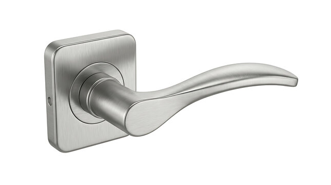 Modern brushed nickel door handle lever with square rosette for interior home security hardware and architectural renovation design