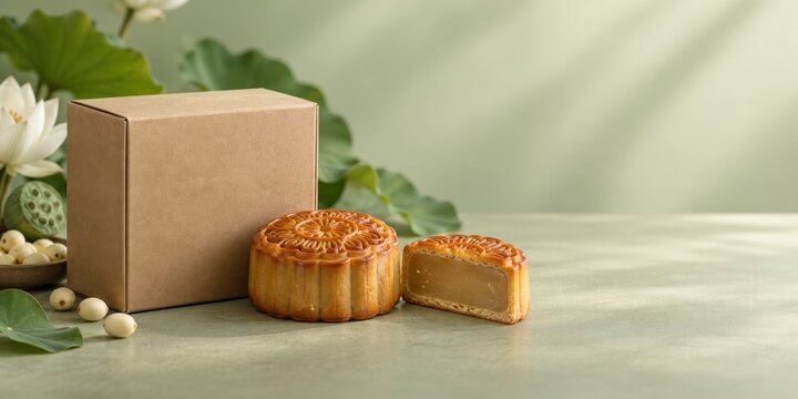 Vegan Mooncake with Lotus and Gift Box for Mid-Autumn Festival