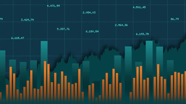 Orange volume green chart value increase, index profit progress report  diagram graph, management stock market financial business