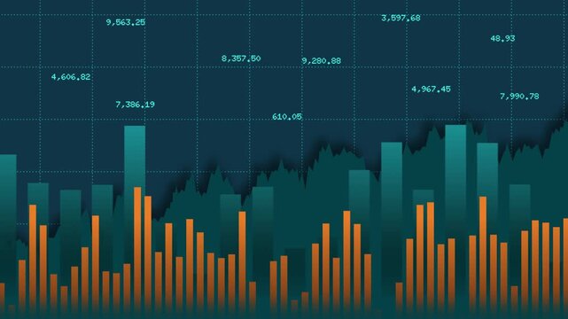 Orange volume green chart value increase, index profit progress report  diagram graph, management stock market financial business