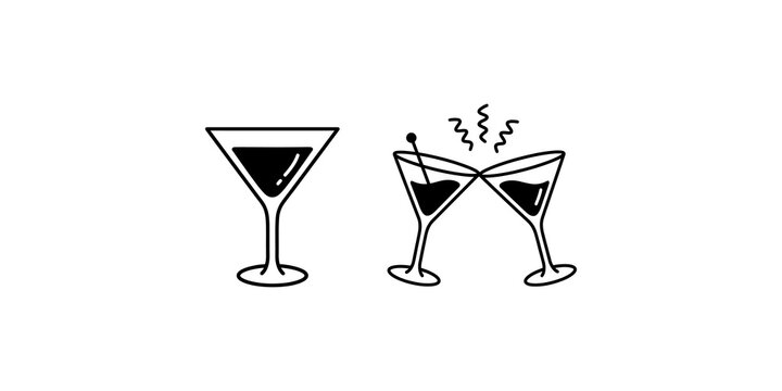 Martini glasses with black fill icons toast celebration bar concept.