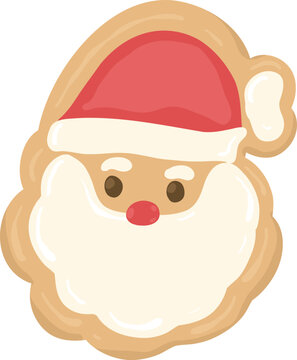 Cute baked Santa Claus face shaped Christmas cookie with sweet icing for traditional winter holiday treats, sugar cookie xmas Decorative