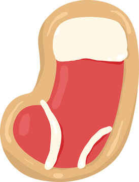 Festive baked Christmas stocking shaped cookie decorated with sweet red icing for traditional winter holiday treats, sugar cookie xmas Decorative
