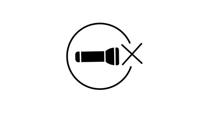 Animated No Flashlight Torch Light Forbidden Circle Sign Icon Loop Red Cross Motion Graphic Ban Warning UI Element