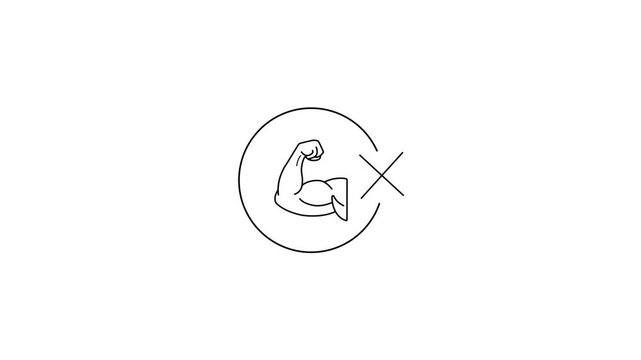 Animated No Strong Biceps Muscle Forbidden Circle Sign Icon Loop Red Cross Motion Graphic Ban Restricted UI Element