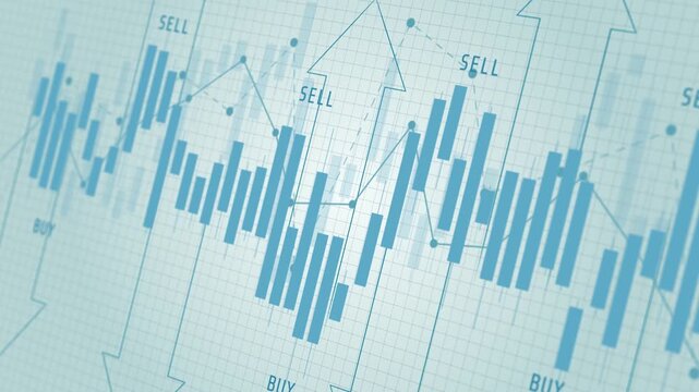 Information monitor economic worldwide globe dynamic, simple blue chart candle line diagram trend growth stock market exchange