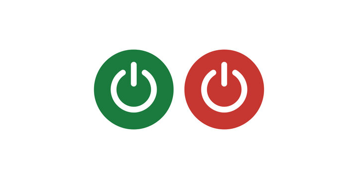 Green and red power button icons isolated for digital interface design.