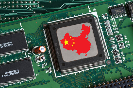 China semiconductor microchip on electronic circuit board concept