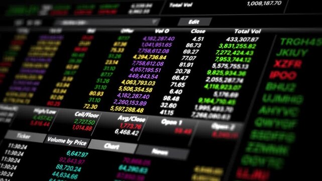 Ticker price stock trader financial table monitor display show report analysis statistic, bid price in online and stock market, diagram broker funds invest