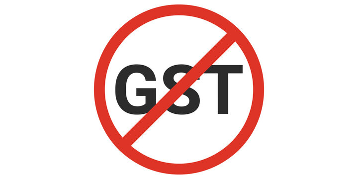 No GST prohibition sign with text GST and red circle with slash.