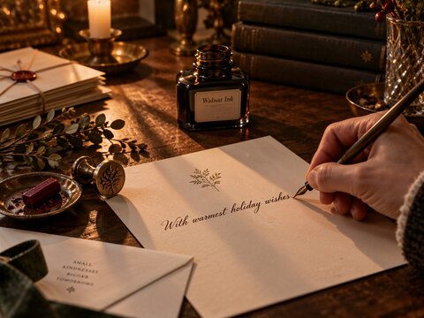 Hand writing on a letter with ink and candlelight ambiance  