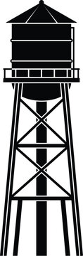 Industrial wooden rooftop water tower black silhouette representing classic city infrastructure plumbing supply and traditional utility storage vector