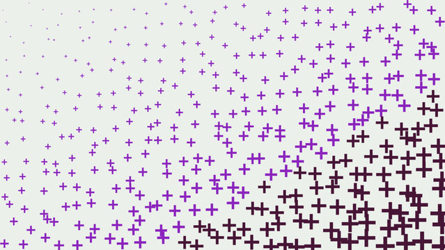 Purple plus sign pattern on a light gray background, repeating cross symbols in a gradient density for abstract and textures