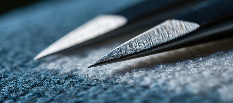 Stainless steel surgical tool tips on sterile gauze under clinical lighting