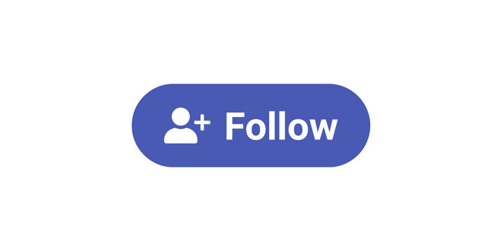 Follow button with user add icon on purple pill shape for social media networking and user engagement.