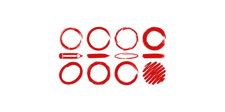 Set of red hand drawn circles and marker highlights for editorial emphasis and document marking.