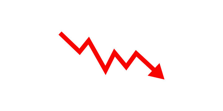 Zigzag red line graph pointing downwards showing financial decline or negative performance data.