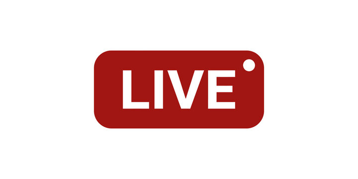 Red live streaming rectangular badge with dot indicator for broadcast video content.