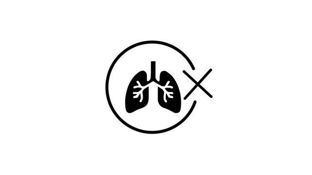 Animated No Human Lungs Organ Respiratory Health Forbidden Circle Sign Icon Loop Red Cross Motion Graphic Ban Medical UI Element