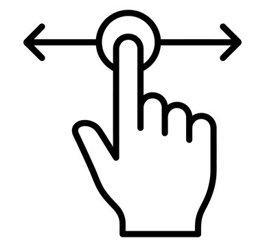 Touchscreen gesture icon showing horizontal swipe movement with finger and circle touch gesture swipe left pointing