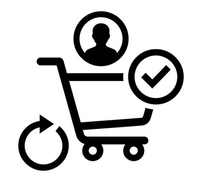 Shopping cart icon with user and checklist symbol for customer experience customer service purchase process