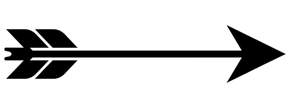 Minimalist black arrow icon pointing to the right isolated on a white background with arrowhead direction navigation