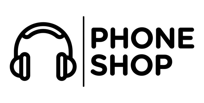 Phone shop service sign with a headset icon and text customer support call center electronics shop headphones
