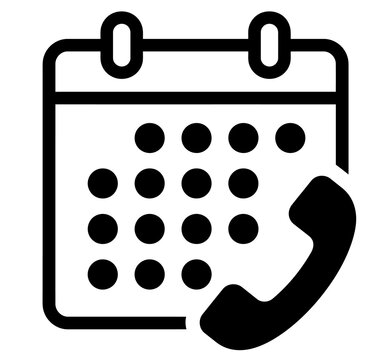 Calendar and telephone handset icon representing scheduling and appointments with business icon phone call calendar