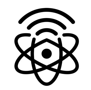Atomic structure icon with orbital electron layers and central nucleus for physics and scientific research