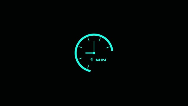 1 minute countdown timer animation featuring a stopwatch, clock, time, and minute countdown.