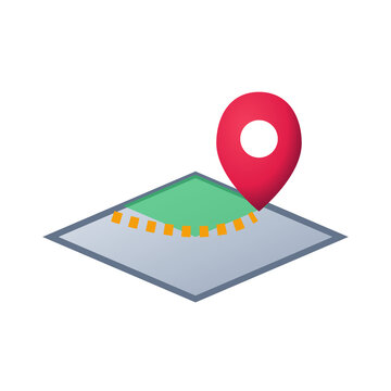 Map pin icon on green territory plot for navigation and location tracking tools.