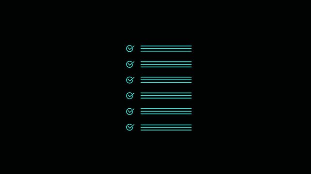 Checklist animation featuring task list items, check marks, verification, and completed tasks.