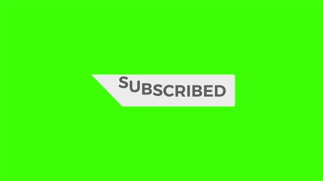 A 2D vector graphic featuring a gray "Subscribe" button with a pointer hand cursor on a green screen background for chroma key background for video editing.