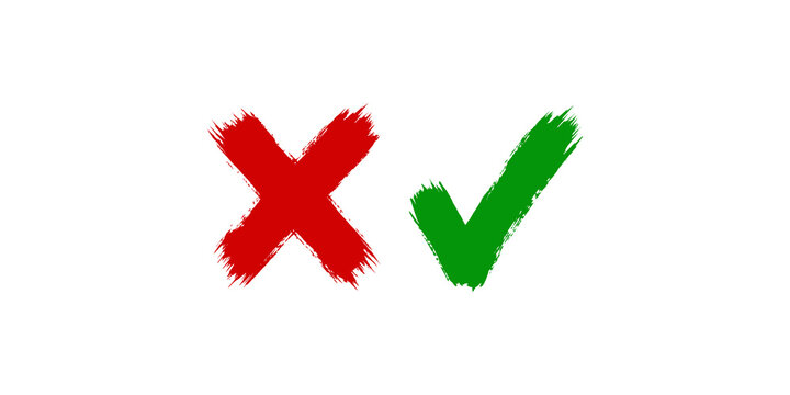 Red cross and green tick brush stroke icons for approval and rejection status.