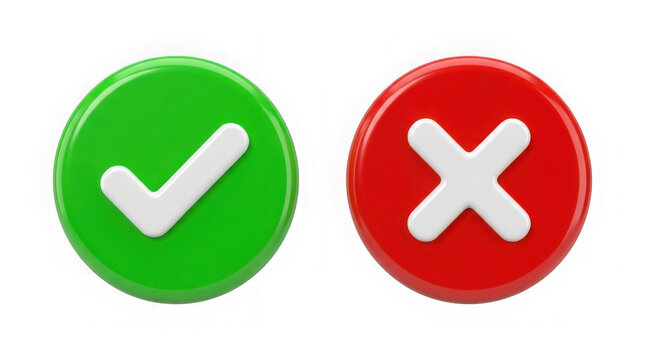 green yes icon with check mark and red deny or no cross icon 3d symbols set isolated on white or transparent png