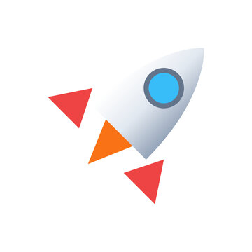 Space rocket launch icon with red exhaust flames for startup business project growth.