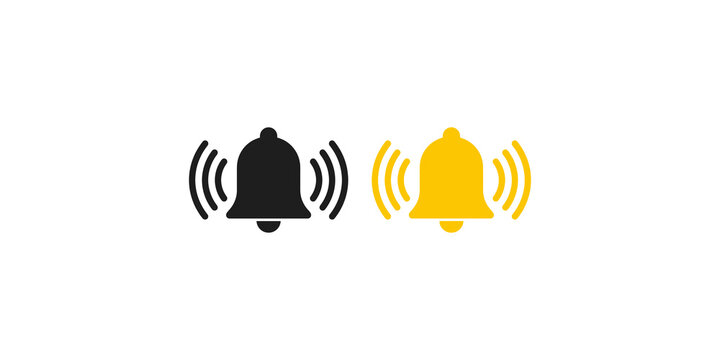 Notification alarm bell icons with ringing signal lines for mobile application alerts.