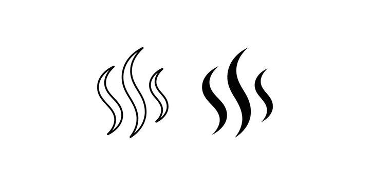 Black wavy steam waves flat vector icon set isolated on transparent background.