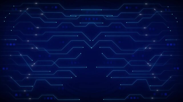 Circuit board pattern animation glows with blue lines. Hardware routes along the circuit board pattern animation. Digital systems run this circuit board pattern animation.