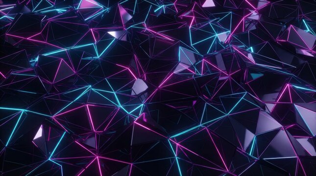 Abstract digital background with glowing blue and pink lines and geometric shapes