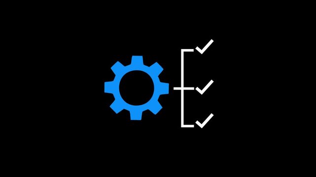 Settings checklist icon showing a gear with verified options. Represents configuration, system setup, task completion, and process management.