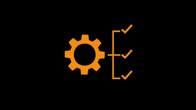 Settings checklist icon showing a gear with verified options. Represents configuration, system setup, task completion, and process management.